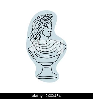 ancient Greek bust of man in linear style Stock Vector