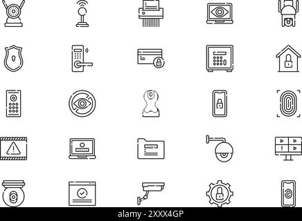 Surveillance icons collection is a vector illustration with editable stroke. Stock Vector