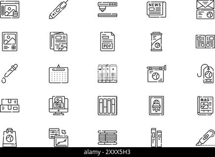 Printing icons collection is a vector illustration with editable stroke. Stock Vector