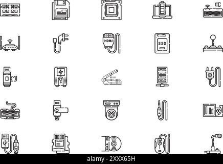 Hardware icons collection is a vector illustration with editable stroke. Stock Vector