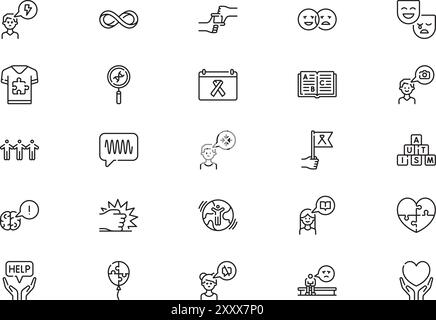 Autism day icons collection is a vector illustration with editable stroke. Stock Vector