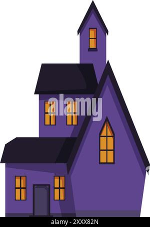 Spooky haunted house with glowing windows is perfect for a halloween party invitation Stock Vector