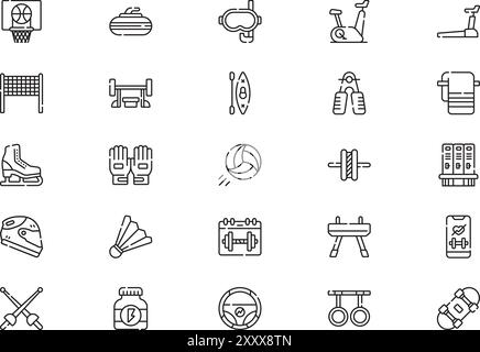 Sport icons collection is a vector illustration with editable stroke. Stock Vector