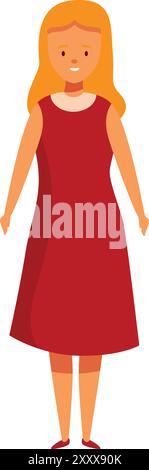 Young woman smiling and standing wearing a red dress, modern lifestyle concept Stock Vector
