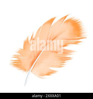 Pale orange feather isolated on a white background. Watercolor hand drawn illustration. Design element for decoration, cards and textile prints. Stock Photo