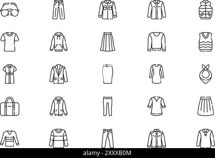 Autumn clothes and accesories icons collection is a vector illustration with editable stroke. Stock Vector