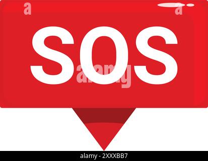 Red glossy pin showing sos message on a white background Stock Vector