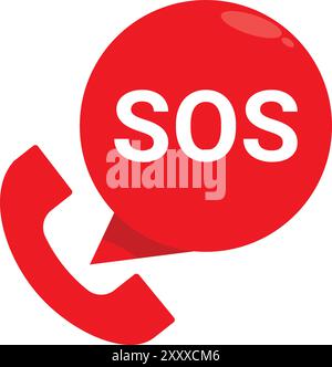 Red phone symbol is making an emergency sos call Stock Vector