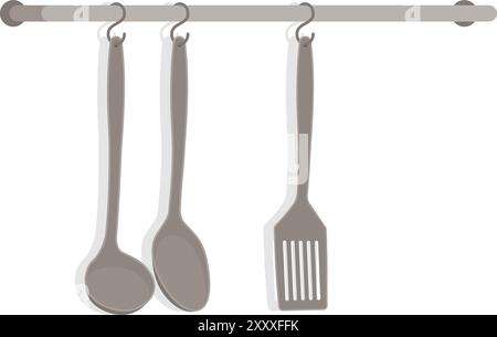 Set of kitchen utensils on a hanger, food preparation concept Stock Vector