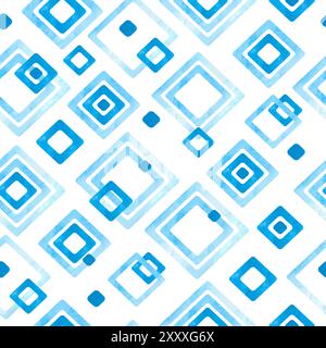 Geometric pattern with blue watercolor rhombuses. Vector seamless background Stock Vector