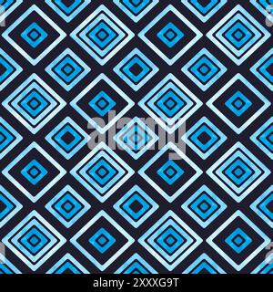 Seamless pattern with blue watercolor rhombus. Abstract geometric background. Vector illustration Stock Vector