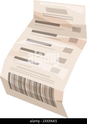 Long paper receipt is lying flat with a barcode and purchase information Stock Vector