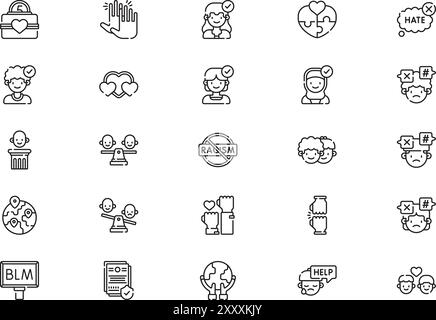 No racism icons collection is a vector illustration with editable stroke. Stock Vector