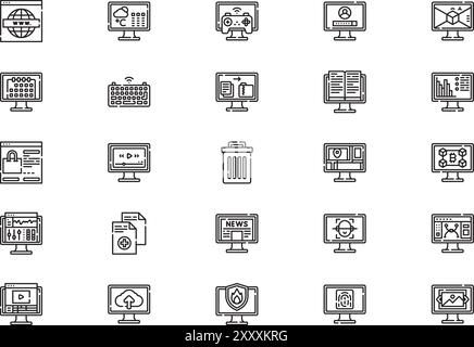 Computer functions icons collection is a vector illustration with ...