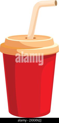 Red paper cup with straw holding a refreshing beverage, ideal for representing fast food restaurants or takeaway drinks Stock Vector