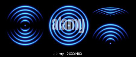 Sonic wave light effect, wireless network signal icons, glowing ...