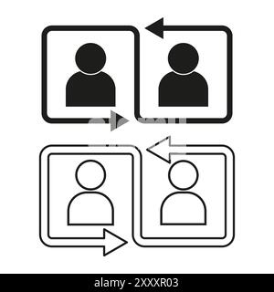 User icons with arrows. Exchange or transfer concept. Simple outline figures. Vector graphic. Stock Vector