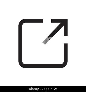 External link icon. Upward right arrow. Black minimalist symbol. Square outline shape. Stock Vector