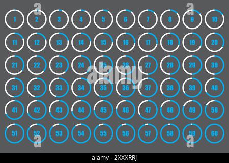 Numbered circular icons. Blue and white color scheme. Minimalist numeric design. Dark gray background. Stock Vector