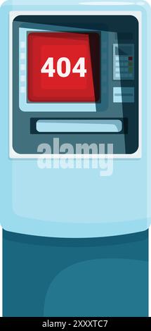 Atm machine is showing a 404 error message on the screen Stock Vector