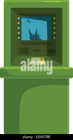 Green atm for withdrawing money with a broken screen Stock Vector