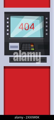 Atm machine is showing error 404 not found on the screen Stock Vector