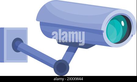 Modern security camera is mounted on a wall, providing safety and security Stock Vector