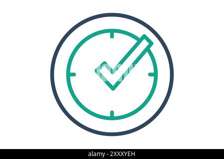 Real time icon. line icon style. clock with check mark. icon related to efficiency. productivity elements vector illustration Stock Vector