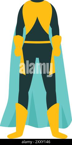 Superhero costume standing with its arms at its sides and wearing a cape and boots Stock Vector