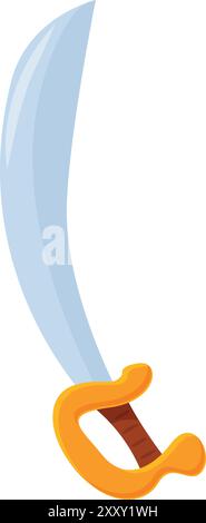 Sharp curved sword with golden handle is standing upright, resembling a ...