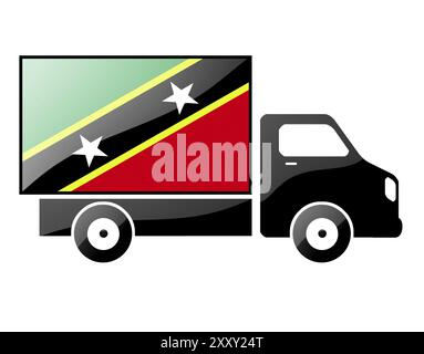 The Saint Kitts and Nevis flag painted on the silhouette of a truck. glossy illustration Stock Photo