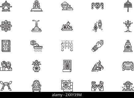 Hindu wedding icons collection is a vector illustration with editable ...