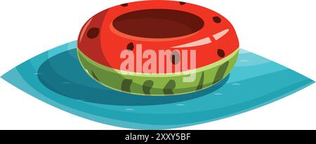 Cartoon inflatable ring shaped like a watermelon floating on a swimming pool Stock Vector