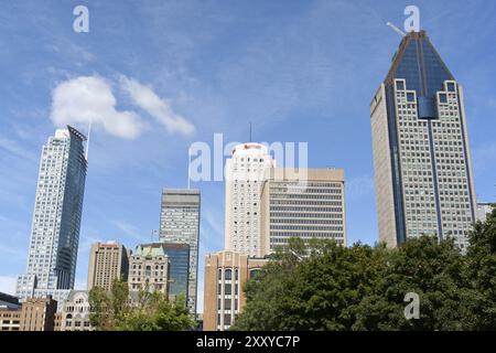 Montreal, Canada, August 19, 2008: skyscrapers and old Winsor Station in Montreal. Windsor Station was built in Montreal between 1887 and 1889 by New Stock Photo