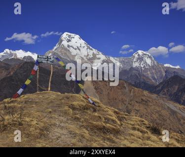 High mountains of the Annapurna range, Nepal. Annapurna South and Hiun Chuli. View from Muldhai hill Stock Photo