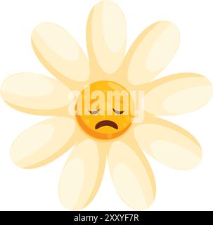 Cartoon illustration of a flower looking sad, perfect for projects related to sadness, disappointment, or negative emotions Stock Vector