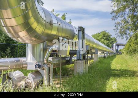 Big metal gas pipeline distributing gas Stock Photo