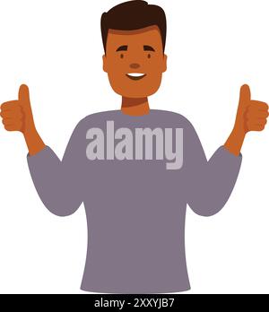 Happy young adult man is showing thumbs up gesture with both hands, expressing his positive opinion Stock Vector