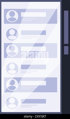 Modern smartphone is displaying user interface with list of profile pictures and empty message bubbles Stock Vector