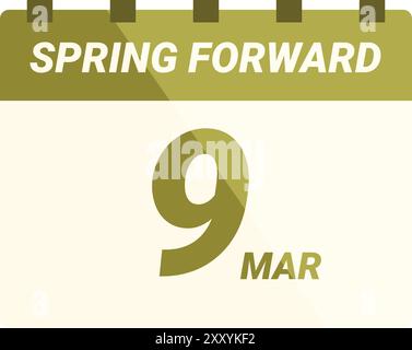 Illustration of a calendar showing march 9th, the date of the daylight saving time starting in the us Stock Vector