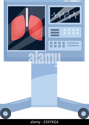 Medical equipment showing lungs and heartbeat on screen, representing respiratory care and critical care Stock Vector