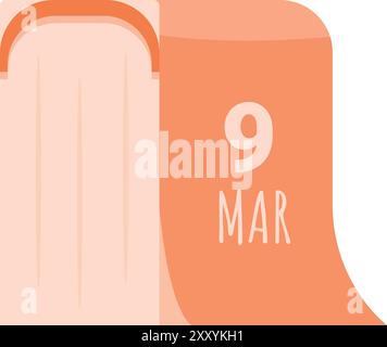 Tear off calendar page displays the date march 9th for appointment reminders and important dates Stock Vector
