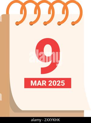 Calendar showing the ninth day of march in the year 2025 Stock Vector