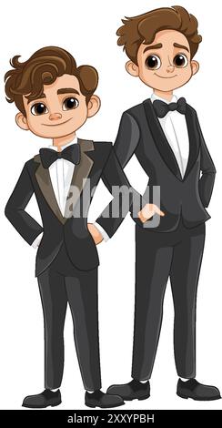 Two men standing in formal tuxedos Stock Vector