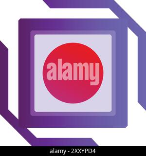 Minimalist graphic design featuring a red circle inside multiple purple squares, creating a sense of depth and dimension Stock Vector