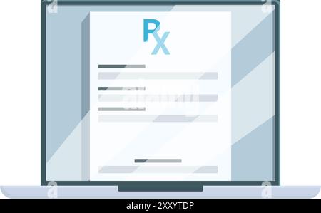 Laptop showing electronic prescription form with rx symbol Stock Vector