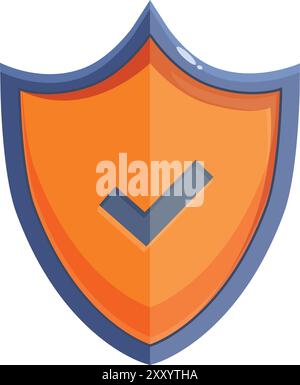 Orange shield displaying check mark, representing the concept of security and protection Stock Vector