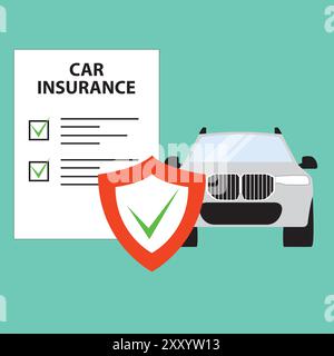 Car insurance policy finance form money concept. Car insurance icon vector document Stock Vector