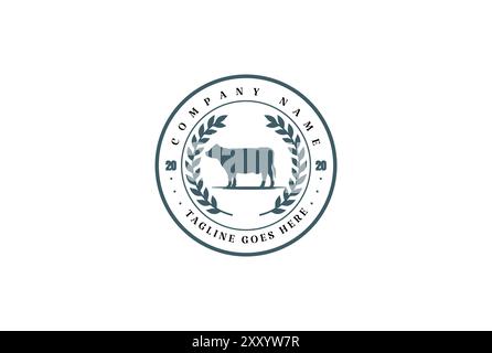 Retro Vintage Cattle / Angus / Beef Emblem Label logo design vector ...