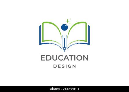 Simple Minimalist Book and Pencil for Education School Collage University Logo Design Vector Stock Vector